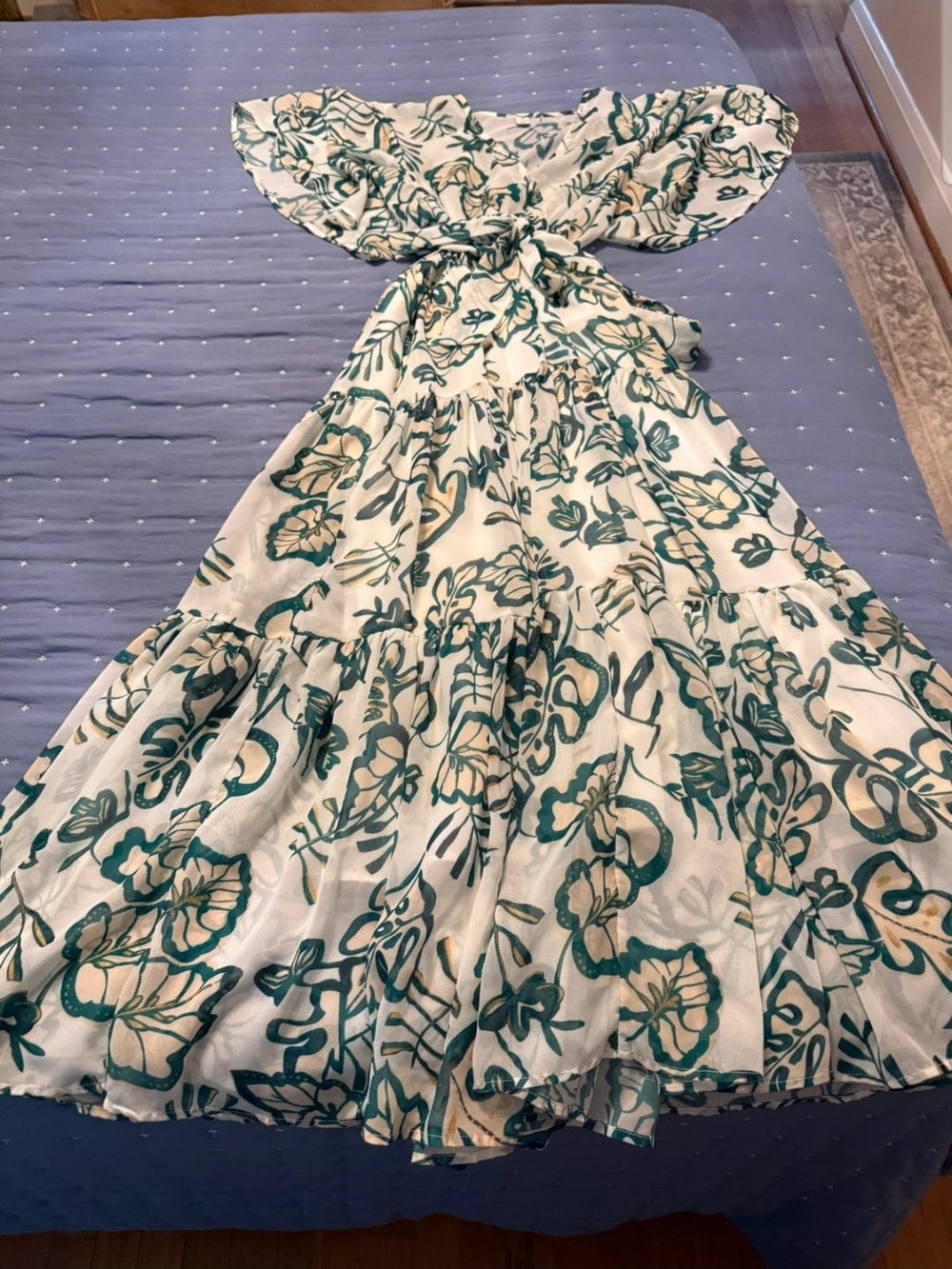 Chicwish Floral Tiered Maxi Dress in Cream and Green